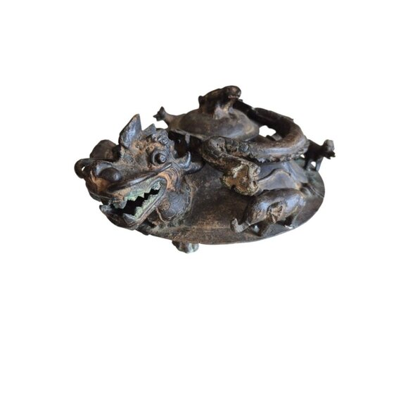 Antique Handmade Chinese Bronze Dragon Ornamental Ceremonial Teapot Kettle - Picture 4 of 7